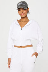 year round terry cropped full-zip hoodie