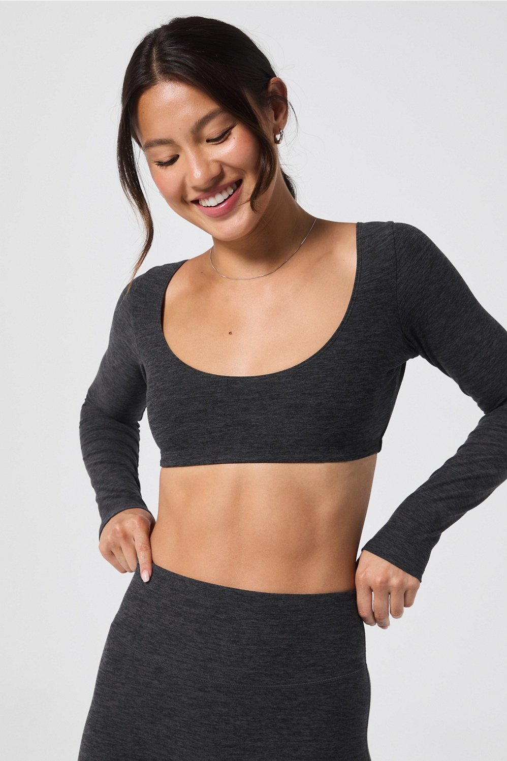 luxe360 heatherflex long-sleeve crop top