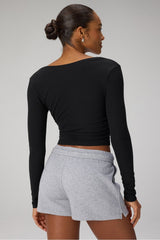 modal rib v-neck crop l/s top