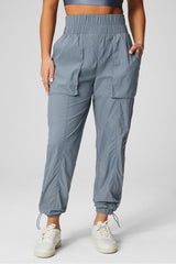 ultra high-waisted piped nylon pant