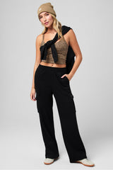 cozy fleece wide leg cargo sweatpant