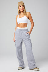 cozy fleece wide leg cargo sweatpant