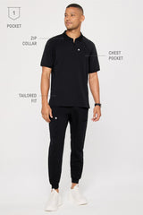 all-day scrub zip polo
