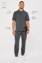 all-day scrub zip polo