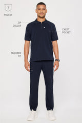 all-day scrub zip polo