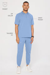 all-day scrub zip polo